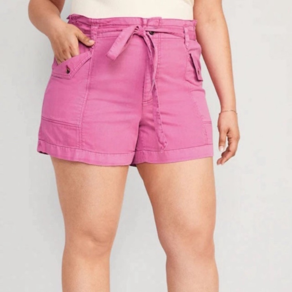 Old Navy Women Extra High-Waisted Tie-Belt Cargo Shorts Pink XL NWT 4”